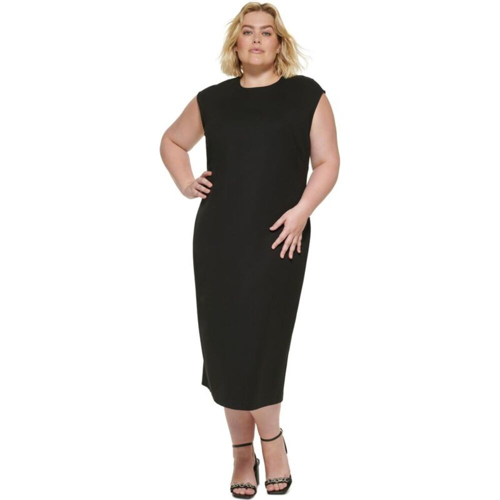 Calvin Klein Womens Midi Sheath Dress, Black, Plus Size, 14W, DM
